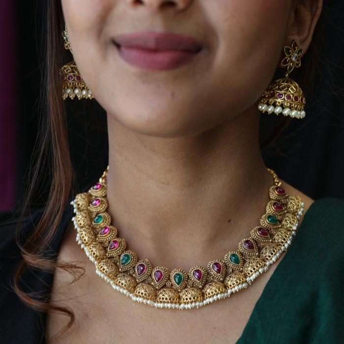 Antique temple short necklace with earrings SS11069