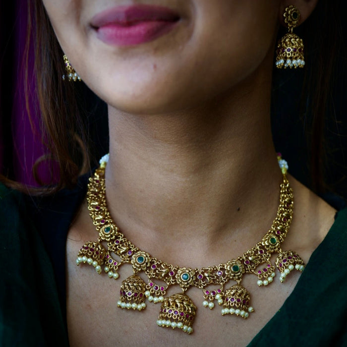 Antique short necklace with earrings SS11034