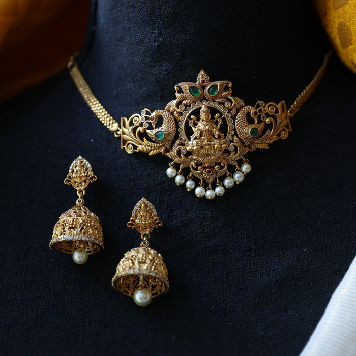 Antique temple design choker necklace with earrings CCB34