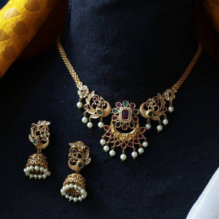 Antique ruby pearl choker necklace and earrings CCB11456