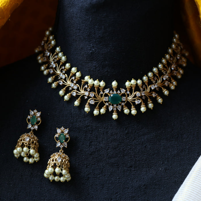 Antique ruby stone choker necklace and earrings CCB1456