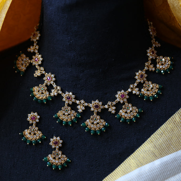 Antique green pearl short necklace and earrings SS110799