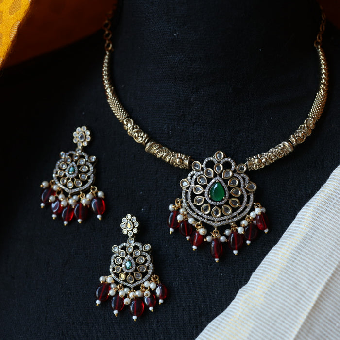 Antique ruby stone short necklace and earrings SS11005
