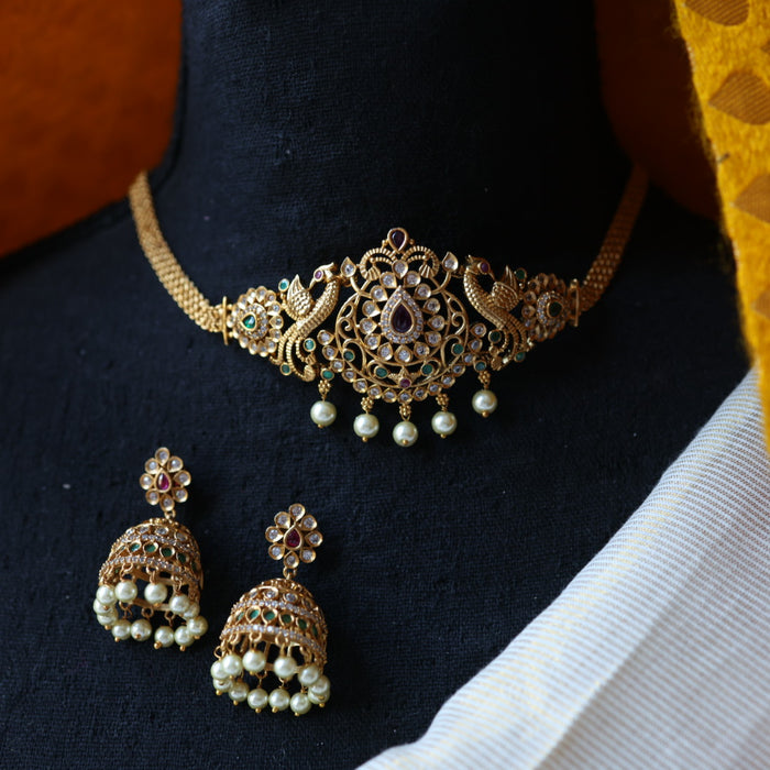 Antique simple choker necklace with earrings CCB1100