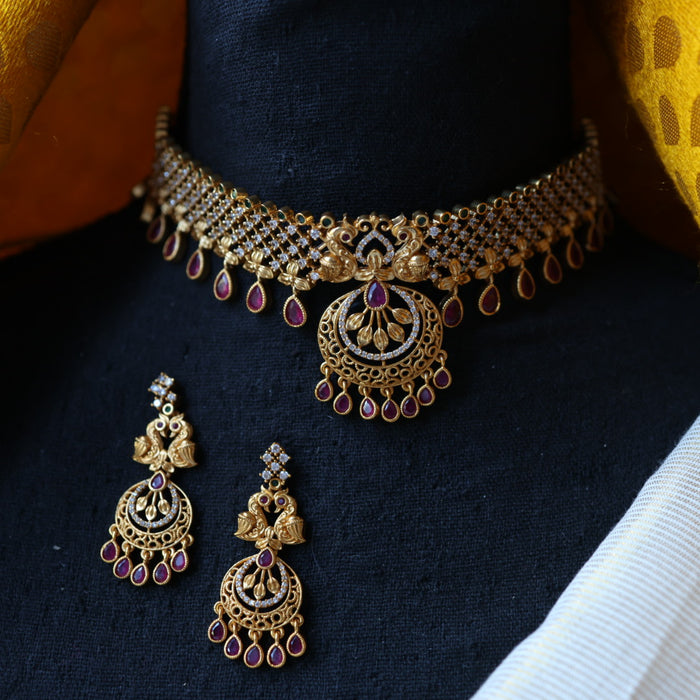 Antique simple choker necklace with earrings CCB1101