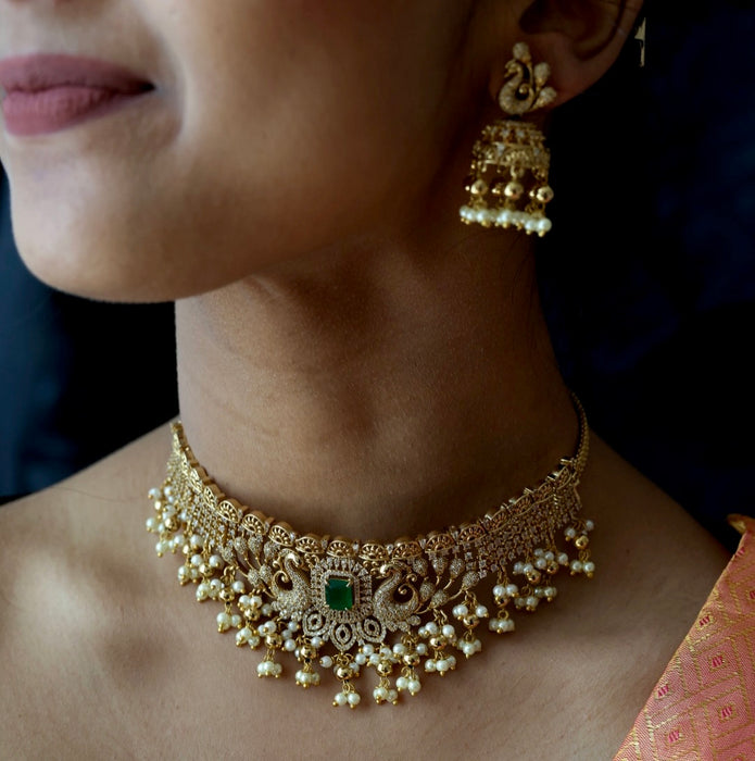 Antique pearl choker necklace and earrings CCB17889