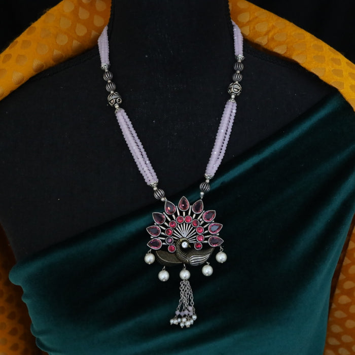 Oxidised silver long necklace 08