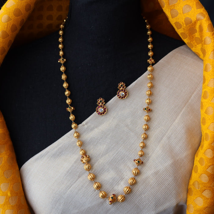 Antique golden bead long necklace with earrings G564