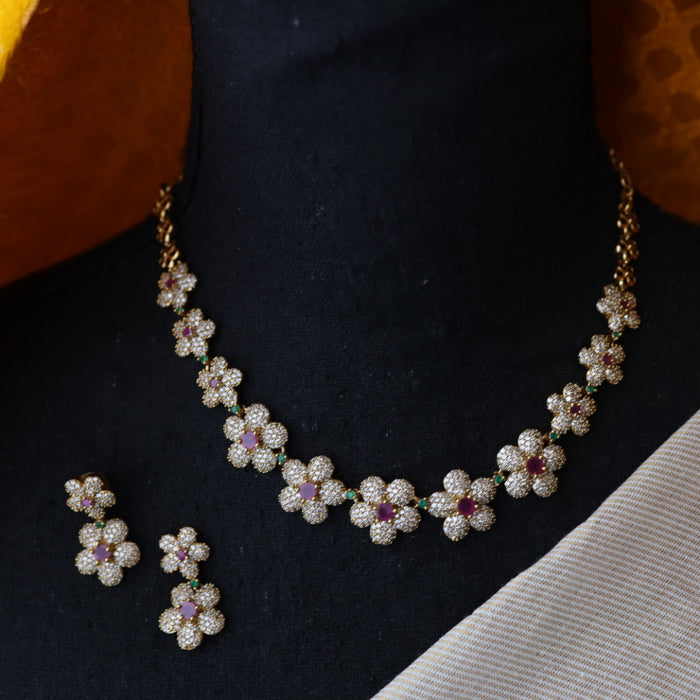Antique white stone short necklace with earrings and tikka TTS4087