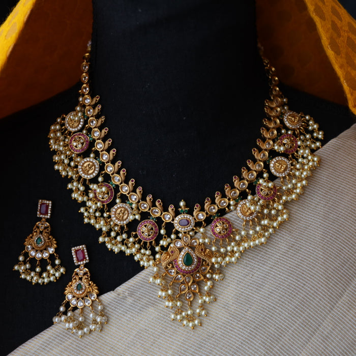 Antique pearl short necklace and earrings SS11070