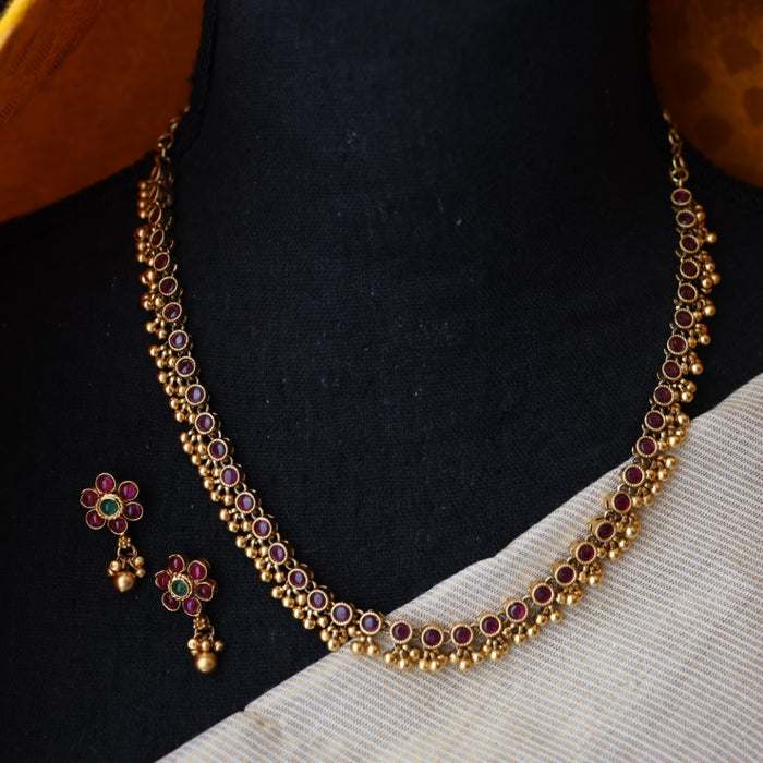 Antique ruby stone short necklace and earrings RUB765