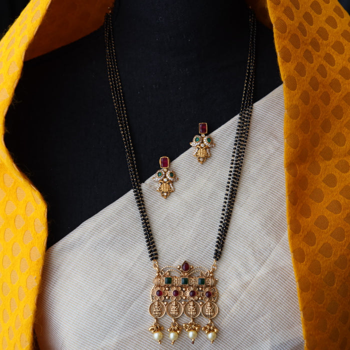 Antique black bead long necklace with earrings and tikka BEAD321