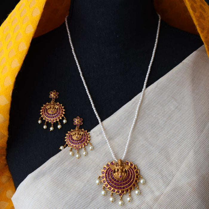 Padmini pearl antique necklace with earrings and tikka PAD342