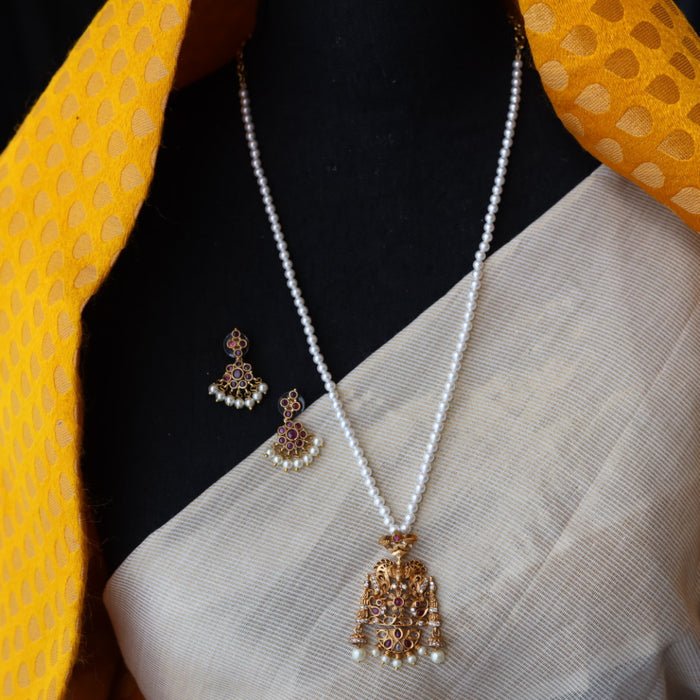 Padmini pearl long necklace with earrings and tikka PAD432