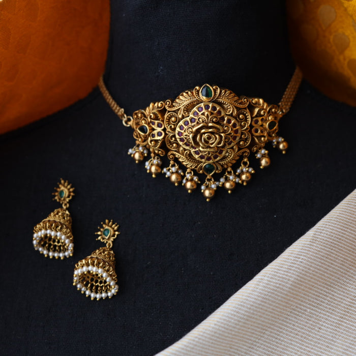 Antique choker necklace with earrings and tikka CCB1234
