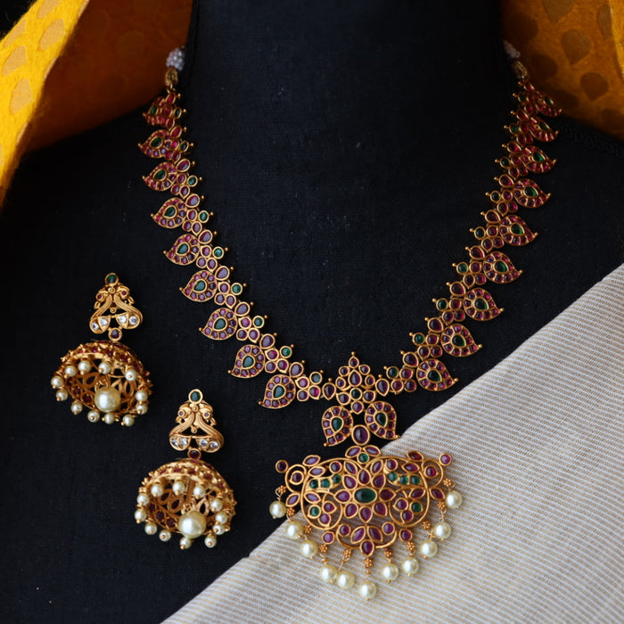 Antique ruby pearl mango short necklace and earrings RUB679