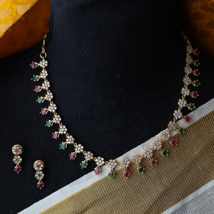 Heritage ruby white stone short necklace with earrings TTH1569