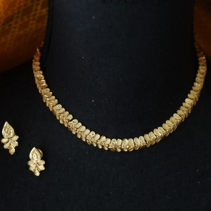 Heritage gold plated short gold necklace with earrings H249