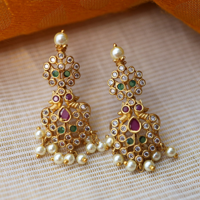 Antique stone pearl drop earrings AD003