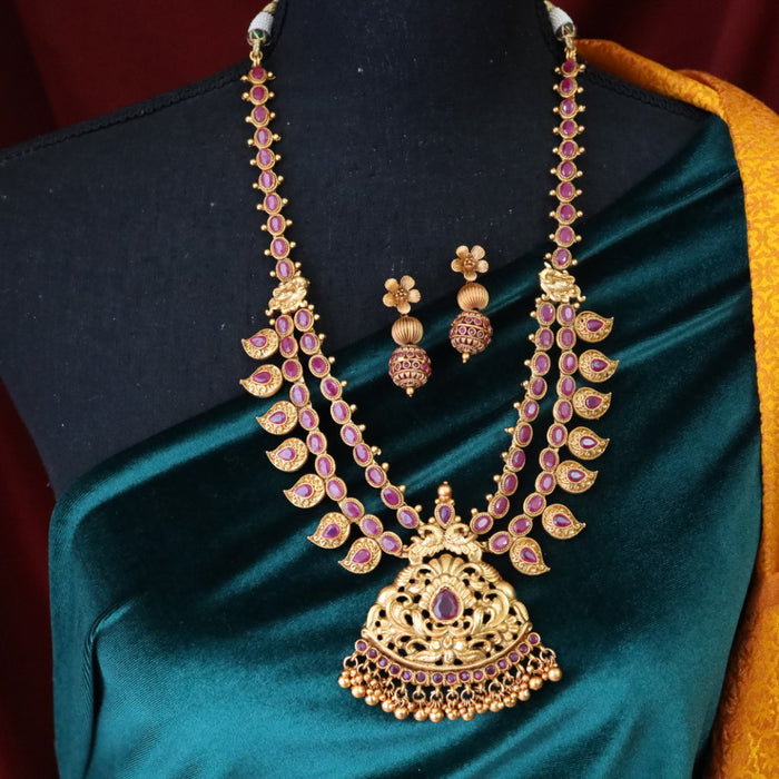 Clearance antique ruby long necklace with earrings LL01004