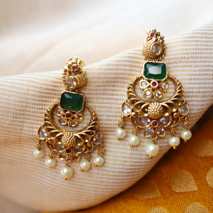 Antique stone and pearls drop earrings AD002