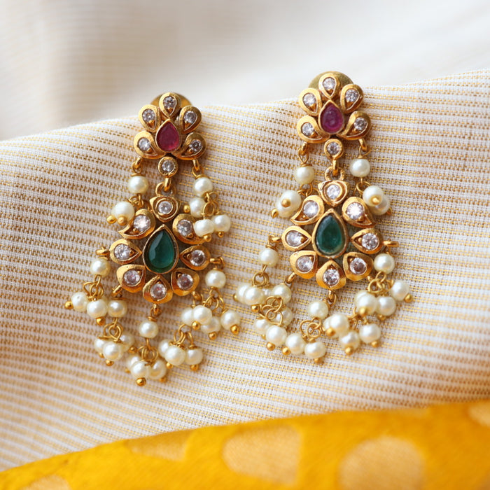 Antique ruby green pearl drop earring AD0016
