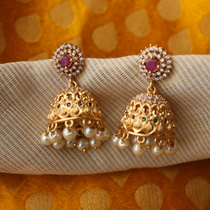 Antique ruby white stone jumka earrings AJ00201