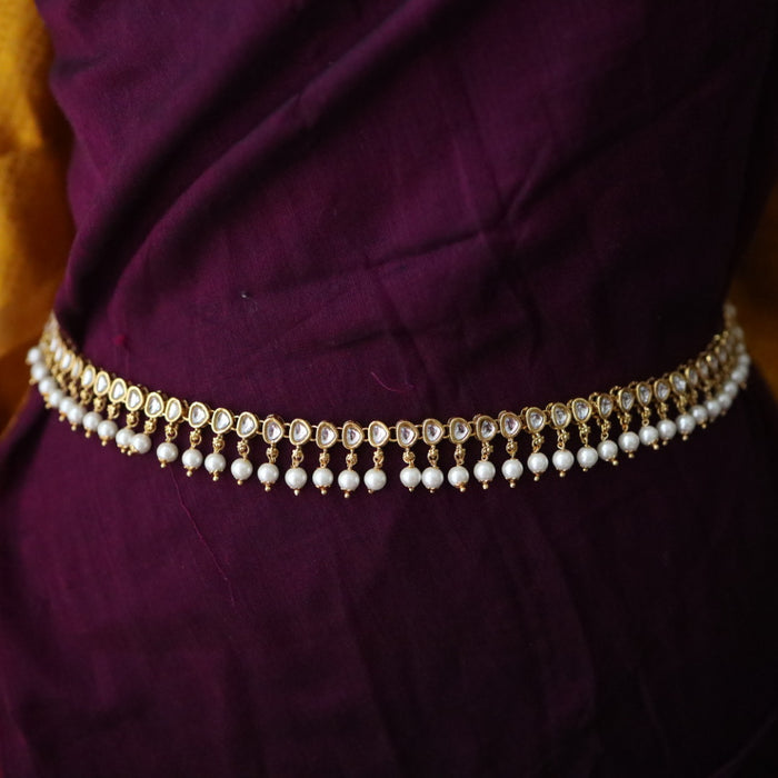 Heera trendy white stone and pearl waistchain W023