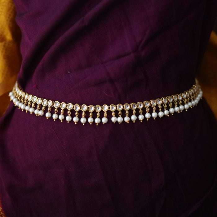 Heera trendy white stone and pearl waistchain W023