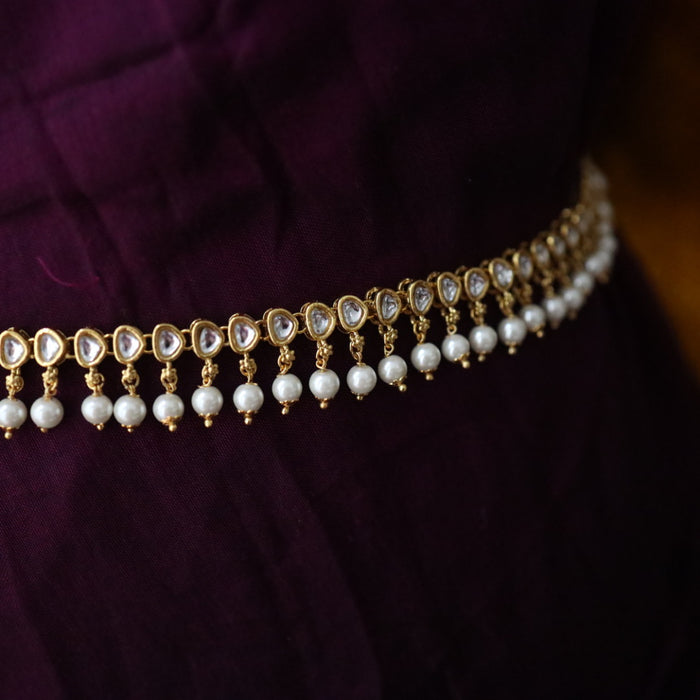Heera trendy white stone and pearl waistchain W023