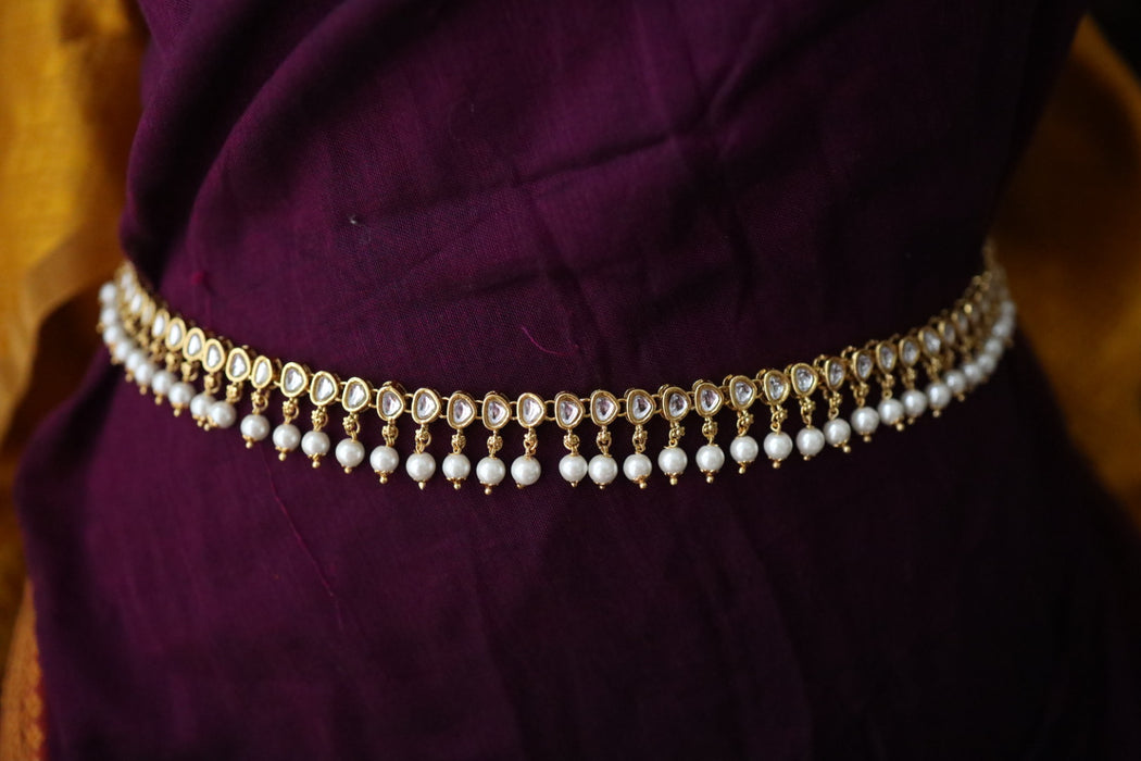 Heera trendy white stone and pearl waistchain W023
