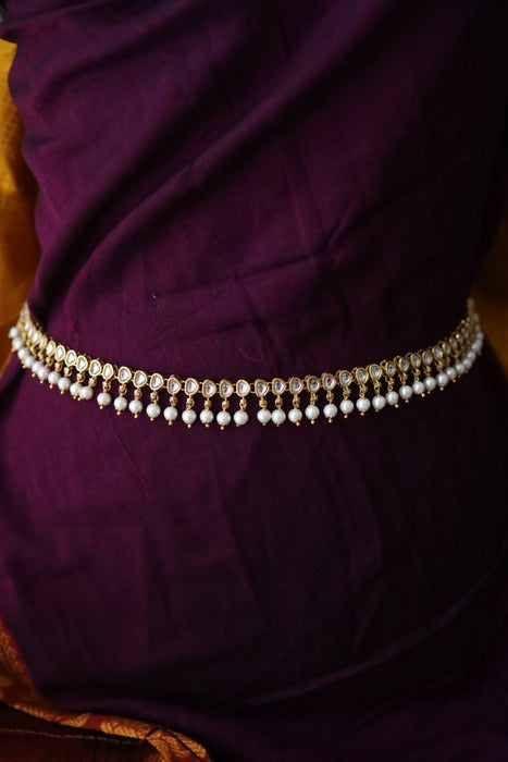 Heera trendy white stone and pearl waistchain W023