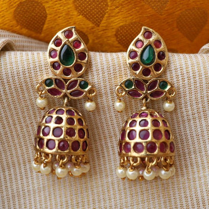 Antique ruby stone pearls earrings AJ216