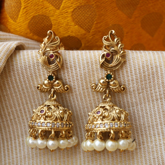 Antique ruby stone pearls earrings AJ218