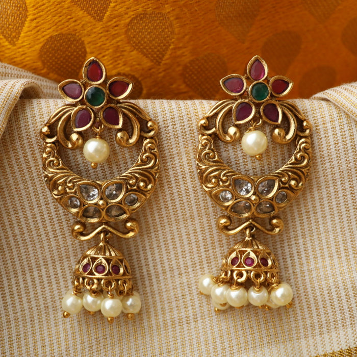 Antique ruby stone pearls earrings AJ222