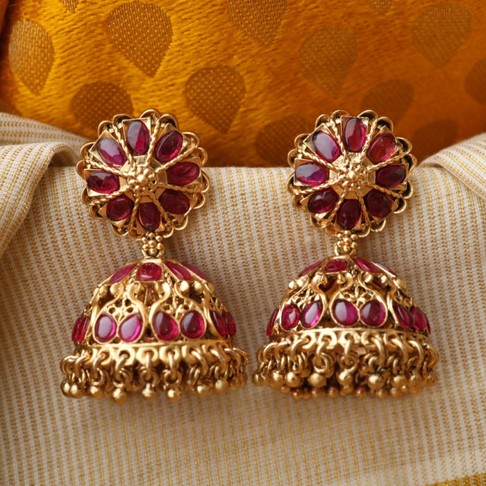 Antique ruby stone pearls earrings AJ223