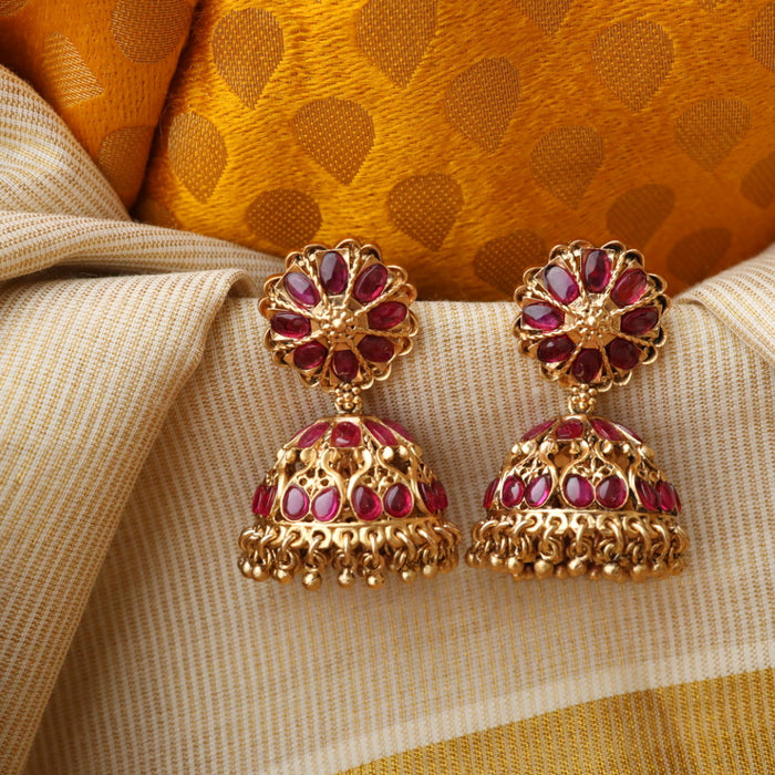 Antique ruby stone pearls earrings AJ223