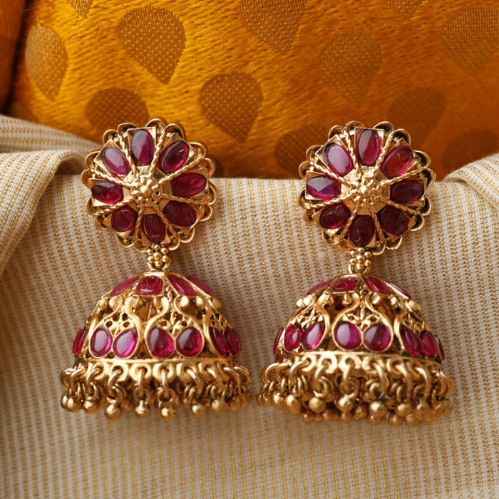 Antique ruby stone pearls earrings AJ223