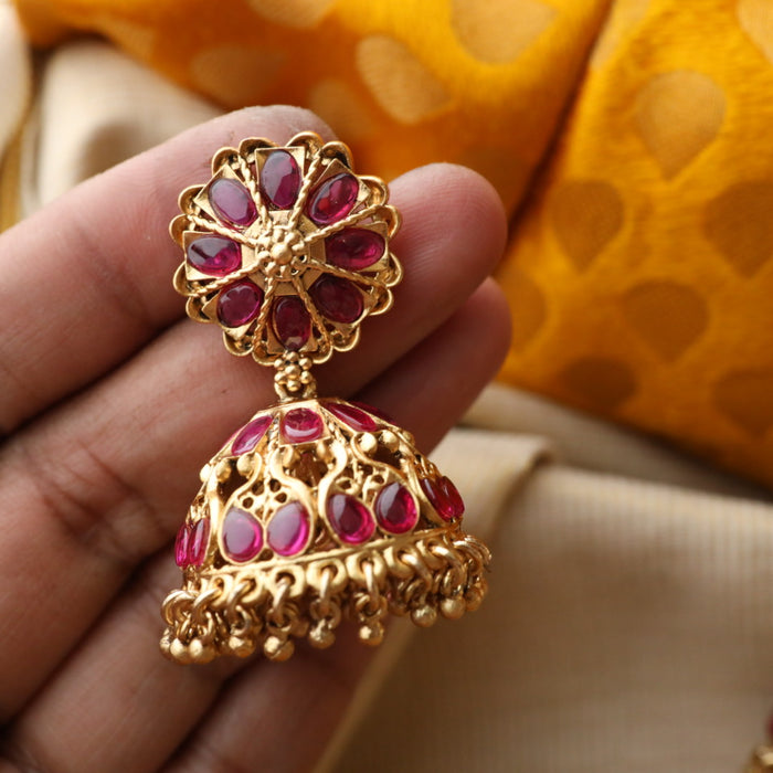 Antique ruby stone pearls earrings AJ223