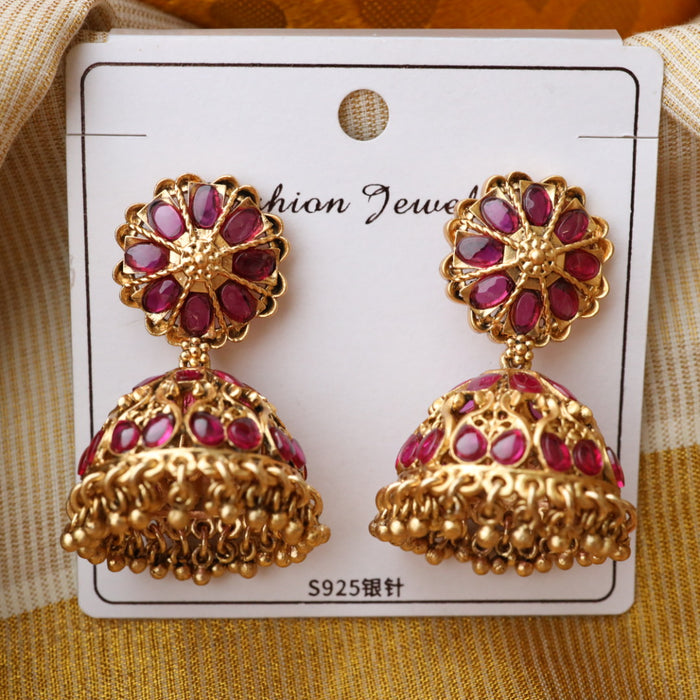 Antique ruby stone pearls earrings AJ223