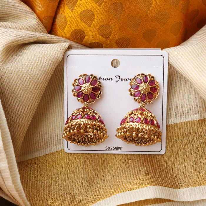Antique ruby stone pearls earrings AJ223