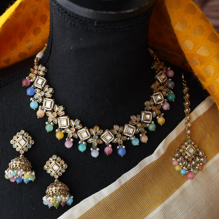 Trendy multi stone short necklace and earrings TM455