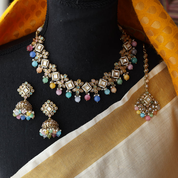 Trendy multi stone short necklace and earrings TM455
