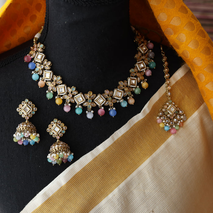 Trendy multi stone short necklace and earrings TM455