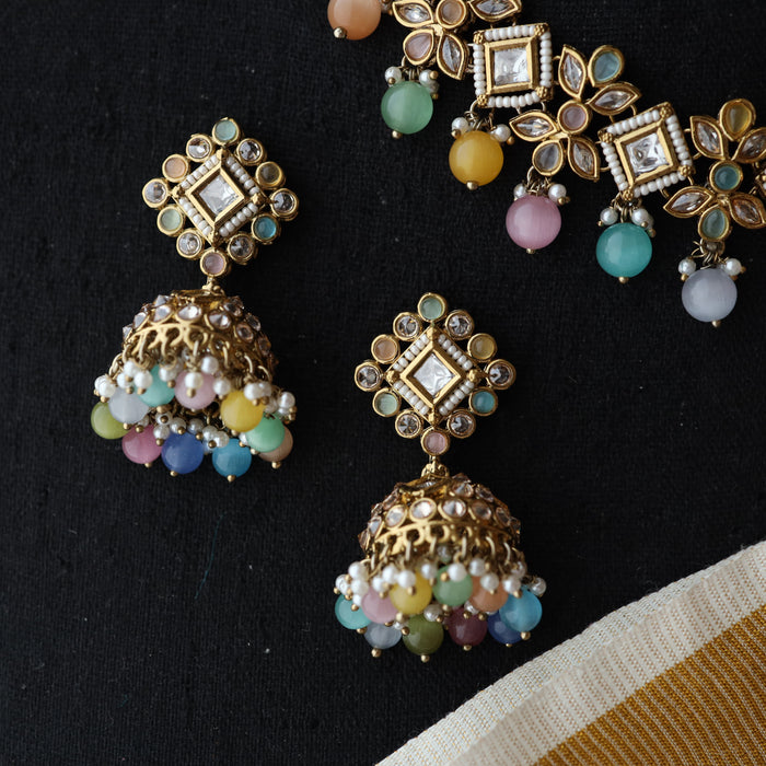 Trendy multi stone short necklace and earrings TM455