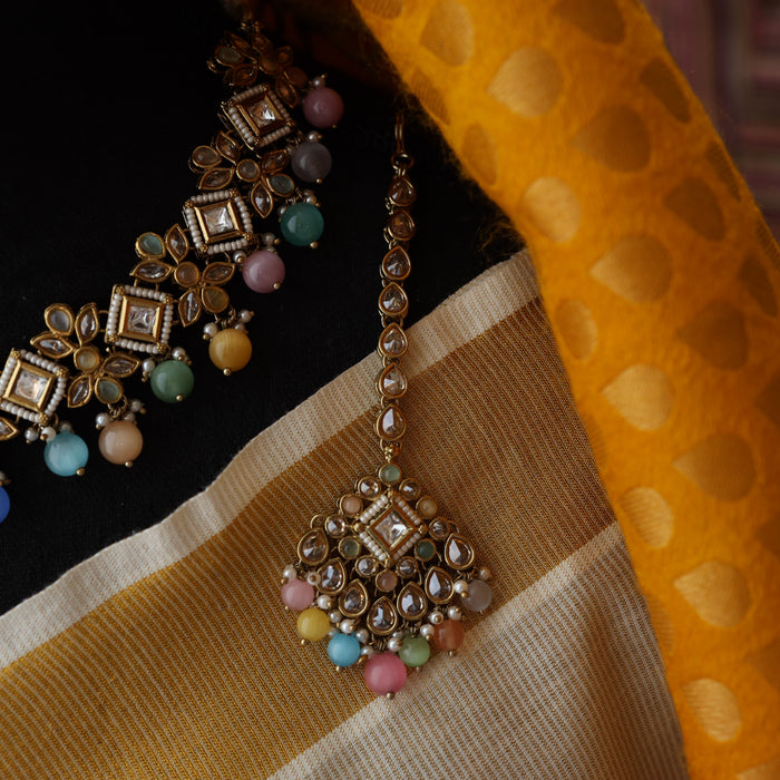 Trendy multi stone short necklace and earrings TM455