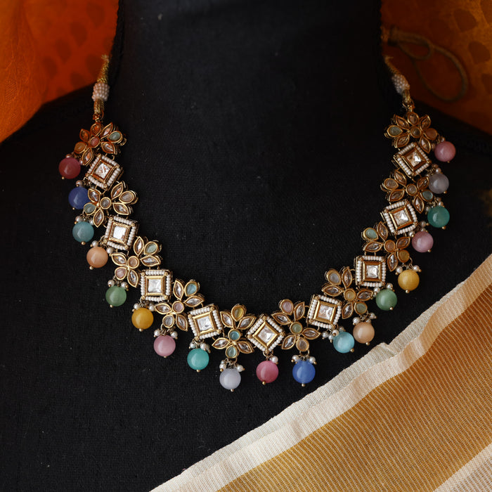 Trendy multi stone short necklace and earrings TM455