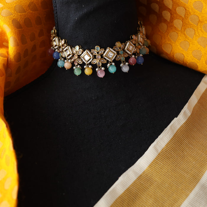 Trendy multi stone short necklace and earrings TM455