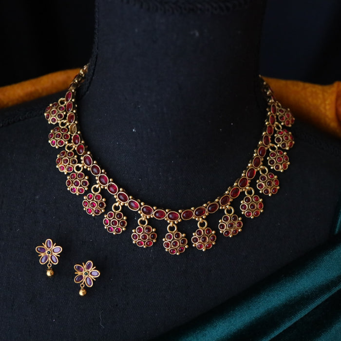 Antique ruby short necklace with earrings RUB105