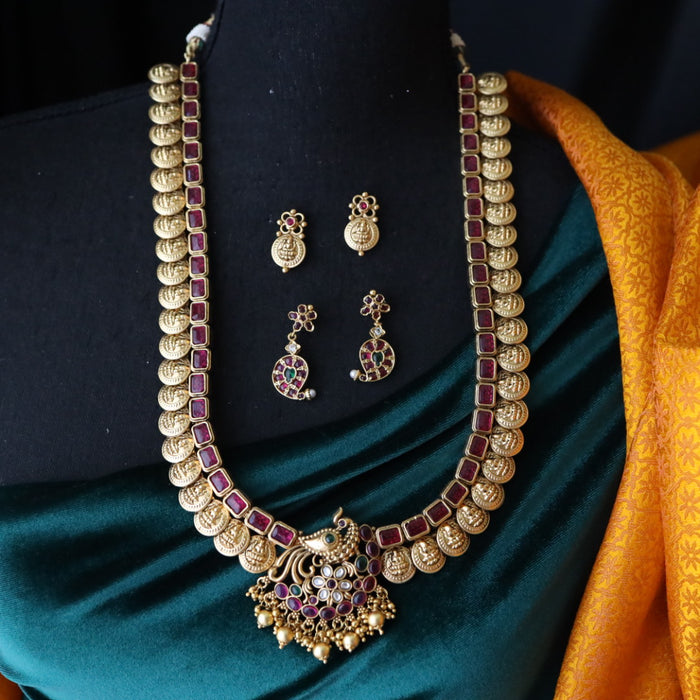 Antique coin long necklace and earrings LL01009